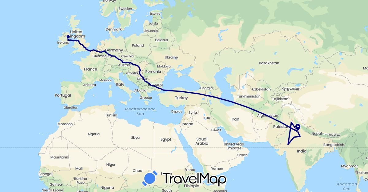 TravelMap itinerary: driving in United Kingdom, Ireland, India, Turkey (Asia, Europe)